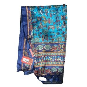 Magnolia Dream Silk Scarf Blue NWT Assorted Print